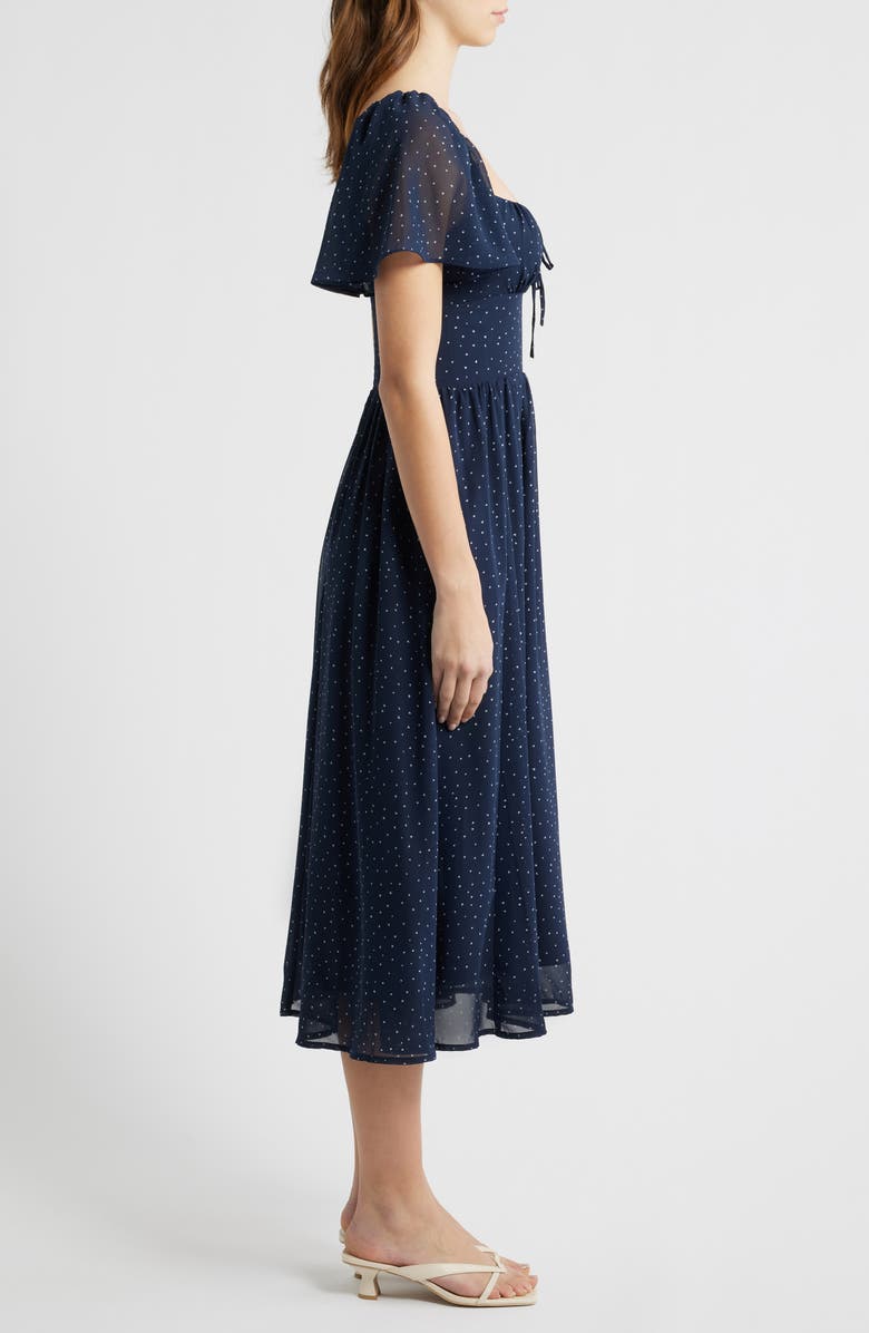 All in Favor Heart Polka Dot Butterfly Sleeve Midi Dress, Alternate, color, Navy White