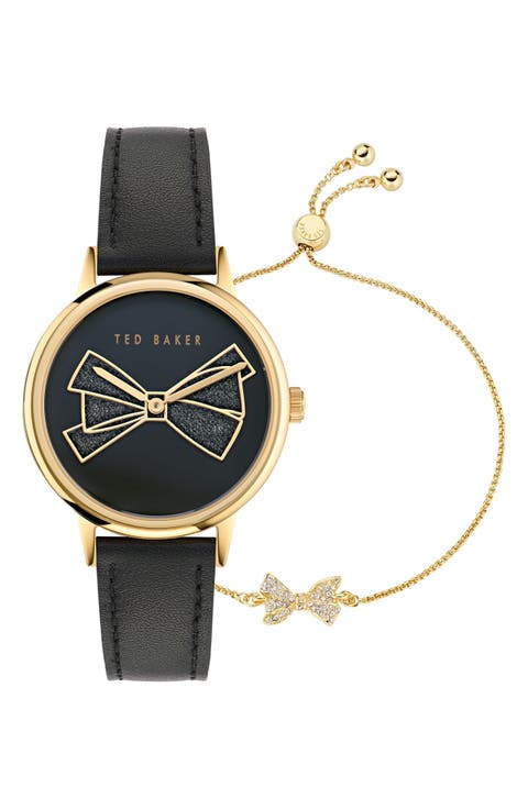 Phylipa Leather Strap Watch & Bracelet Set, 36mm