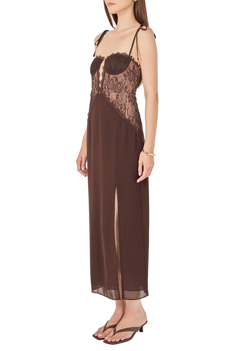 Lace Bustier Sleeveless Midi Dress, Alternate, color, CHOCOLATE BROWN