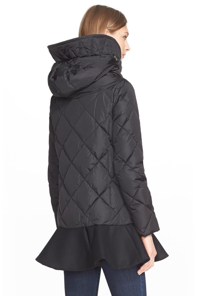 'Vauloge' Long Peplum Hem Down Coat, Alternate, color, BLACK