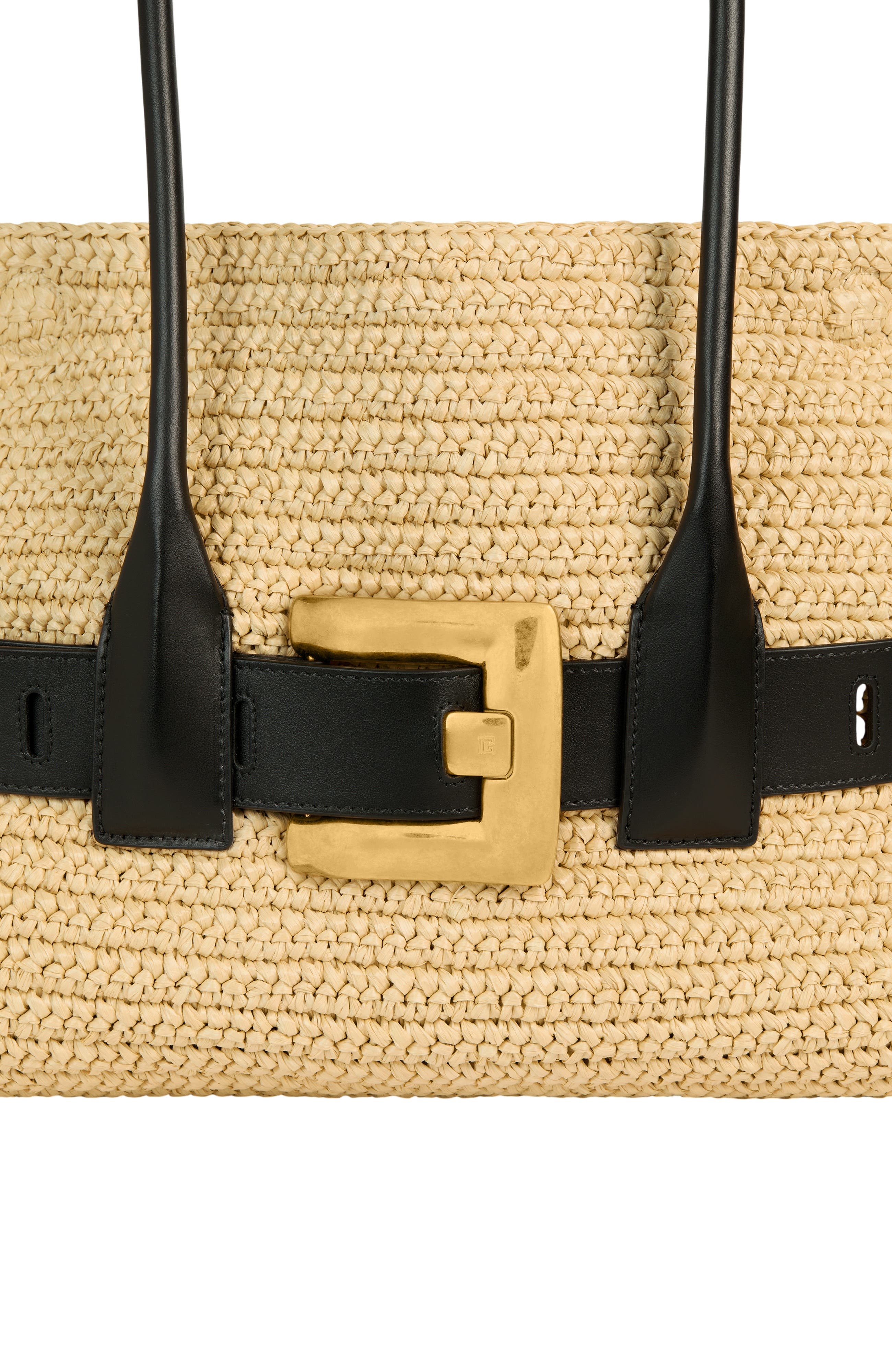 Balmain Large Anthem bag in smooth leather and crochet, Alternate, color, Beige