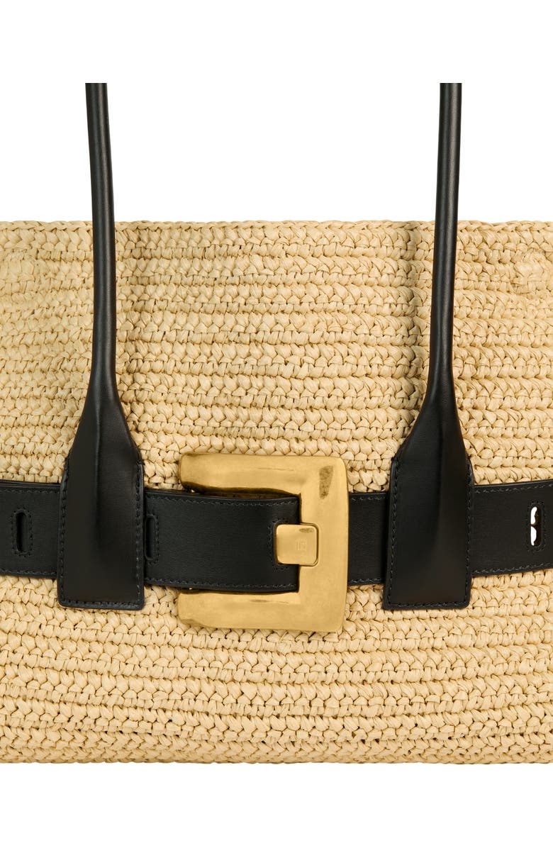 Balmain Large Anthem bag in smooth leather and crochet, Alternate, color, Beige