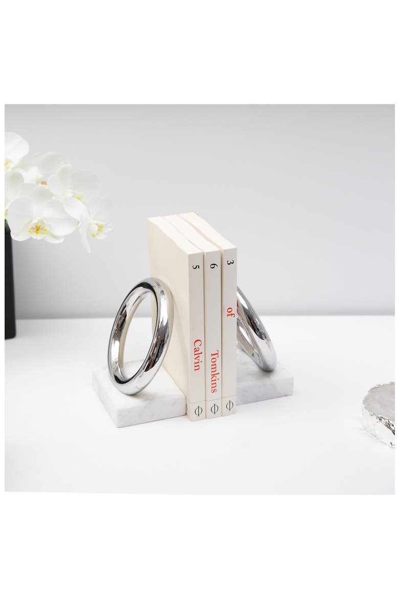 Ring Marble Bookends, Alternate, color, WHITE AND SILVER