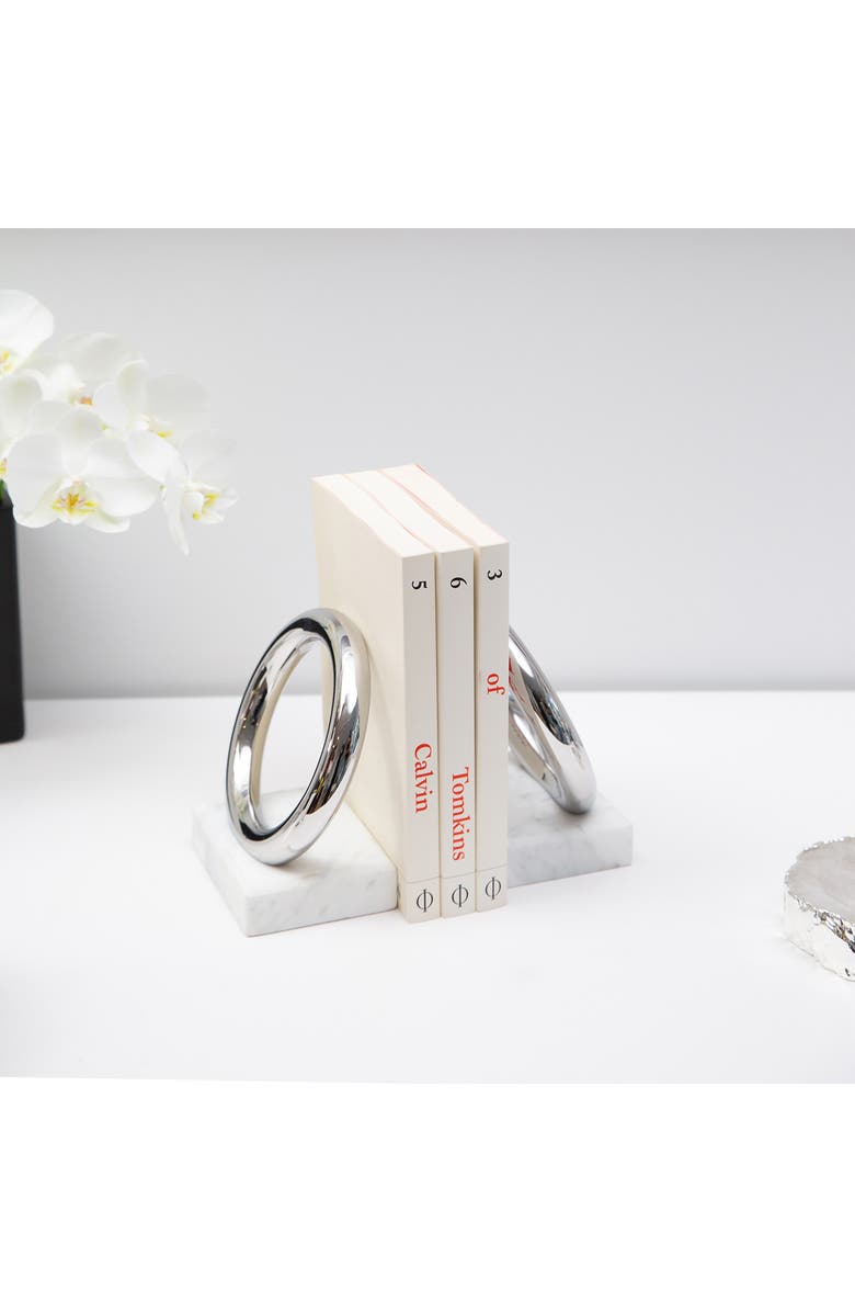 ANNA New York Ring Marble Bookends, Alternate, color, White And Silver