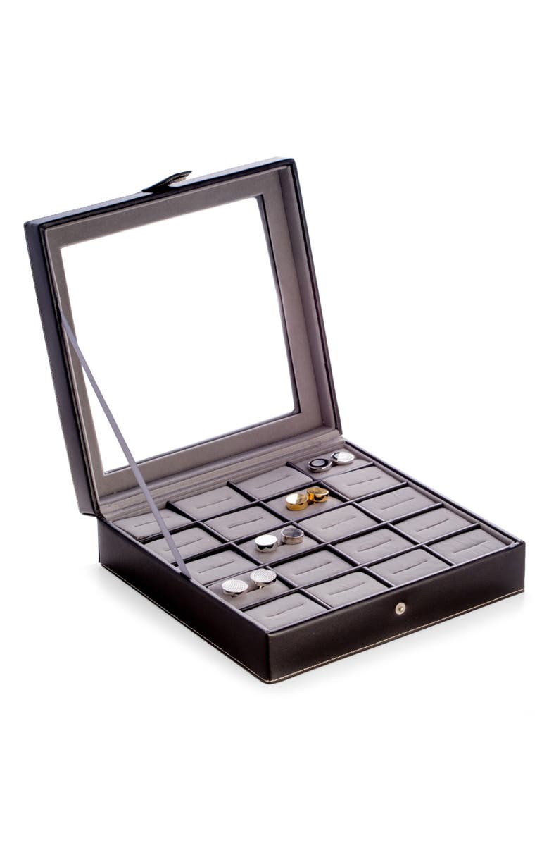 Bey-Berk Black Leather 20 Cuff Link Box, Alternate, color, Black