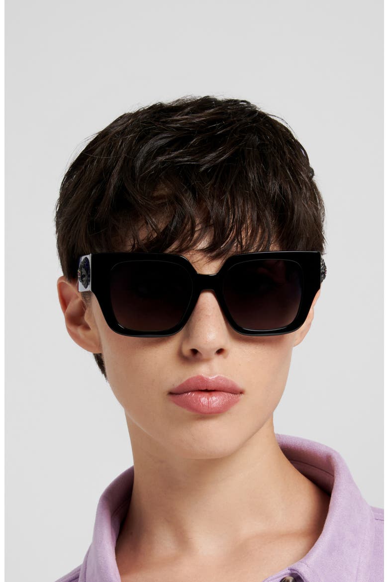 53mm Rectangular Sunglasses, Alternate, color, BLACK/ DARK GREY SF