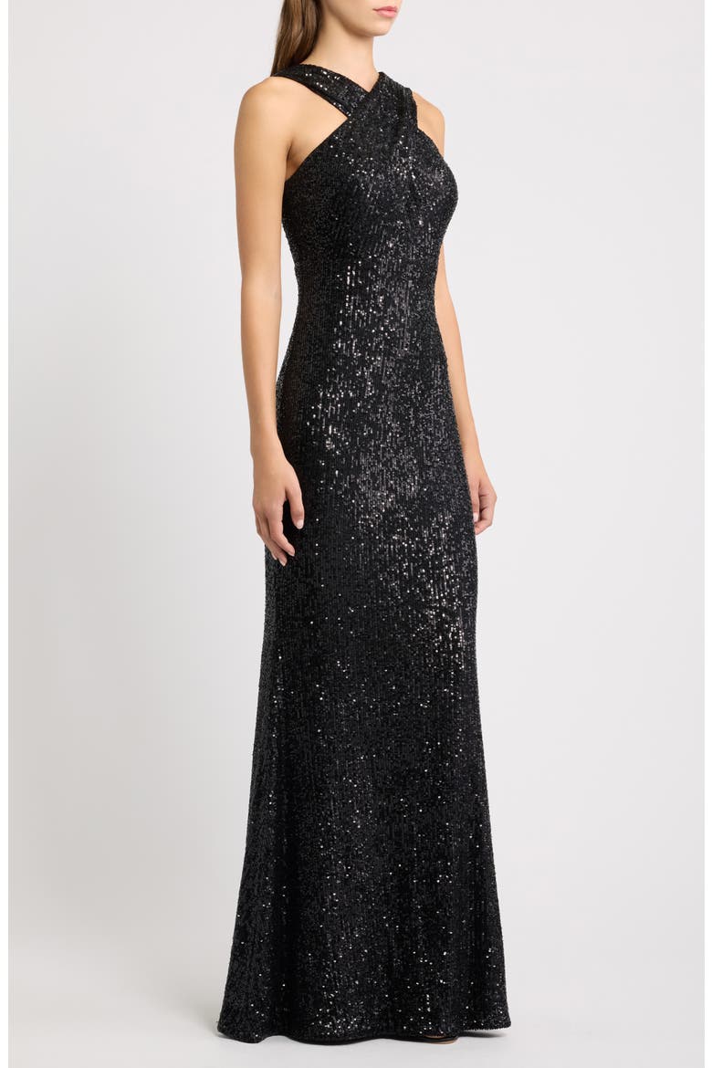 Sequin Halter Neck Mermaid Gown, Alternate, color, BLACK