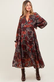 PinkBlush Floral Chiffon Ruffle Tiered Midi Dress