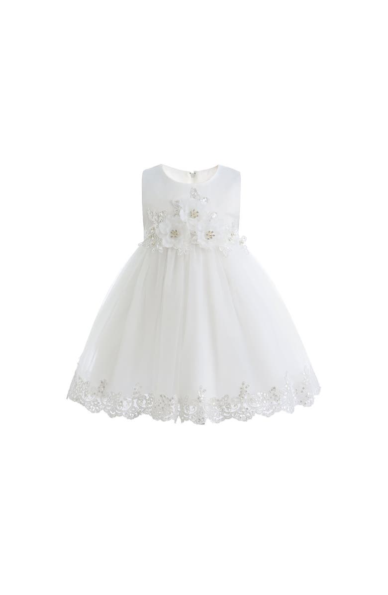 Tulleen Embroidered Blooming Bow Dress, Alternate, color, White