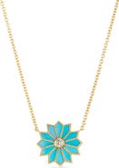 Orly Marcel Mini Sacred Flower Turquoise & Diamond Pendant Necklace