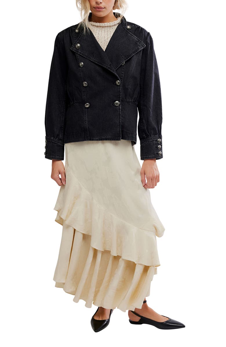 Free People Imogene Double Breasted Denim Jacket, Alternate, color, Odyssey Black