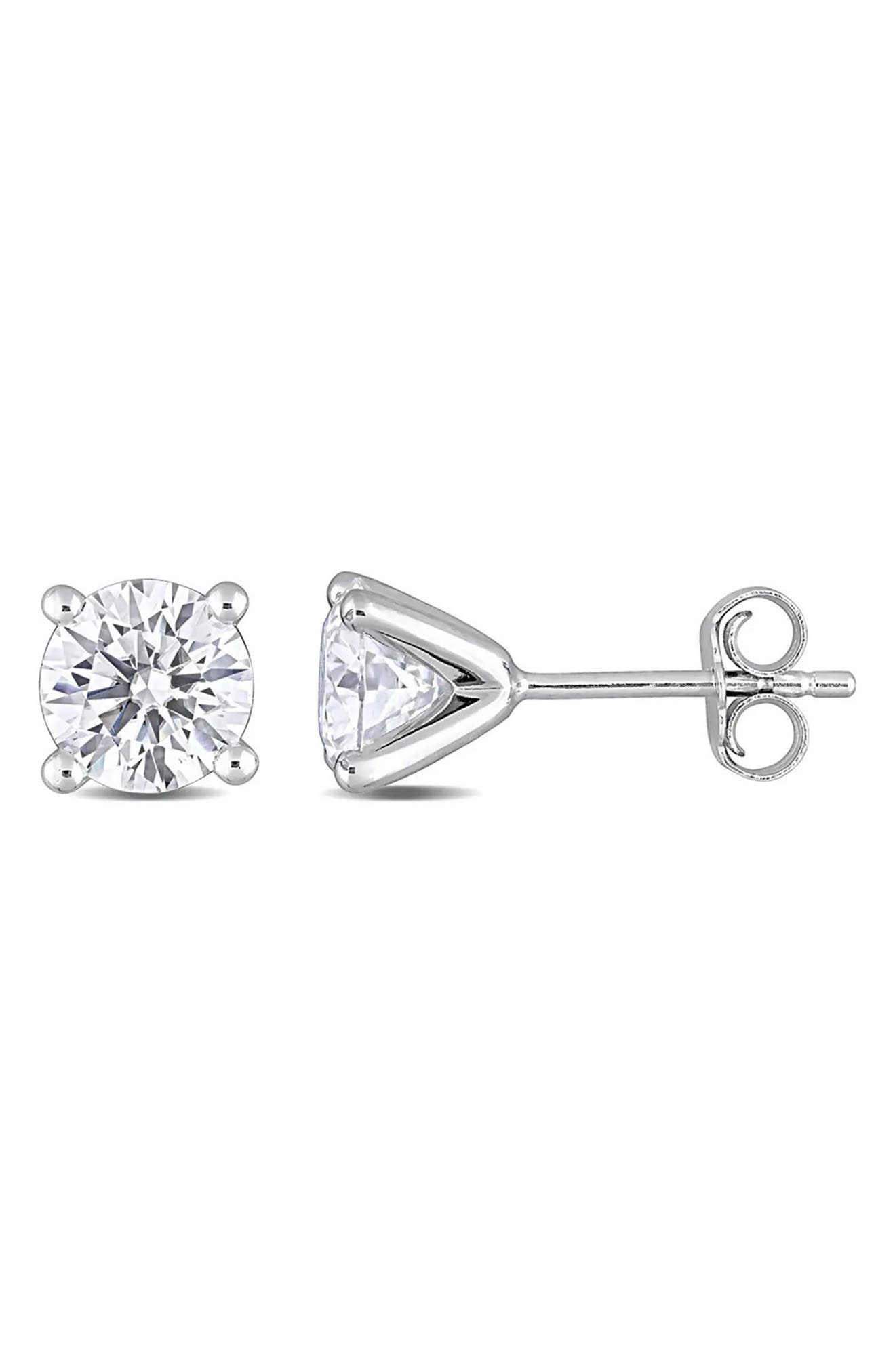 DELMAR Sterling Silver Created Moissanite Earrings