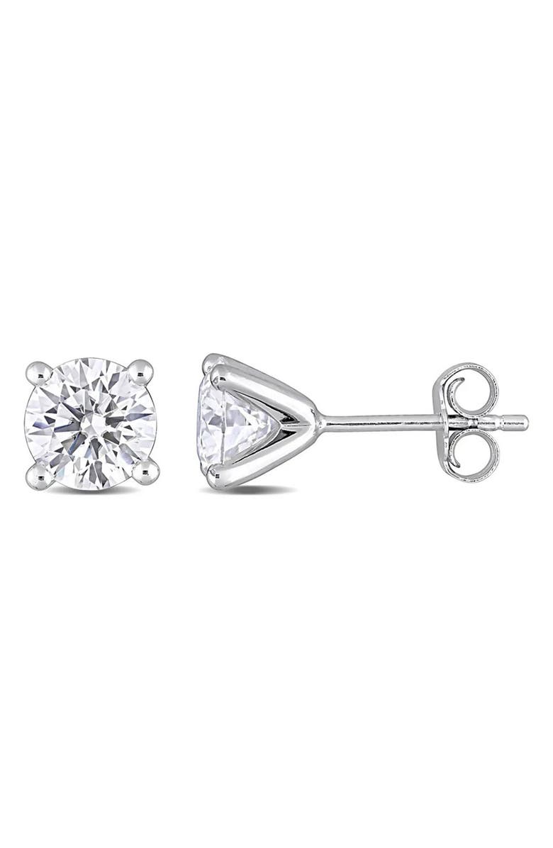 DELMAR Sterling Silver Created Moissanite Earrings, Main, color, White