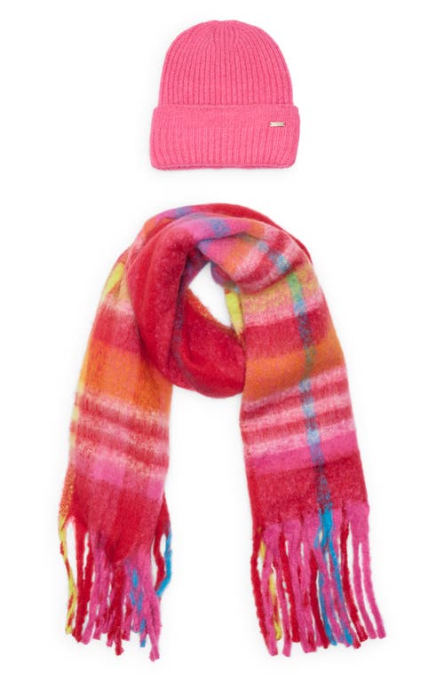 Steve Madden Plaid Scarf & Ribbed Beanie Gift Set