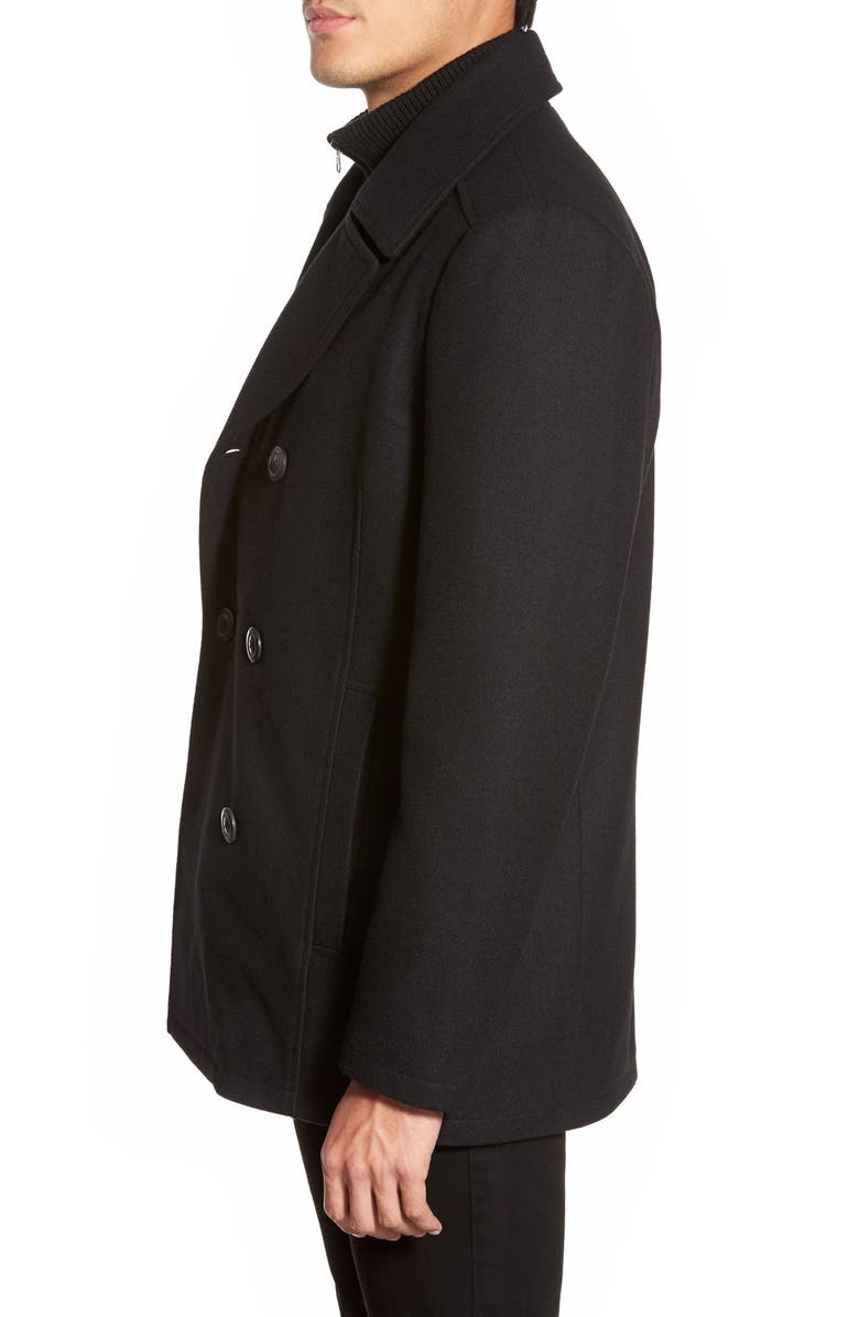 Black Rivet Double Breasted Wool Blend Peacoat, Alternate, color,