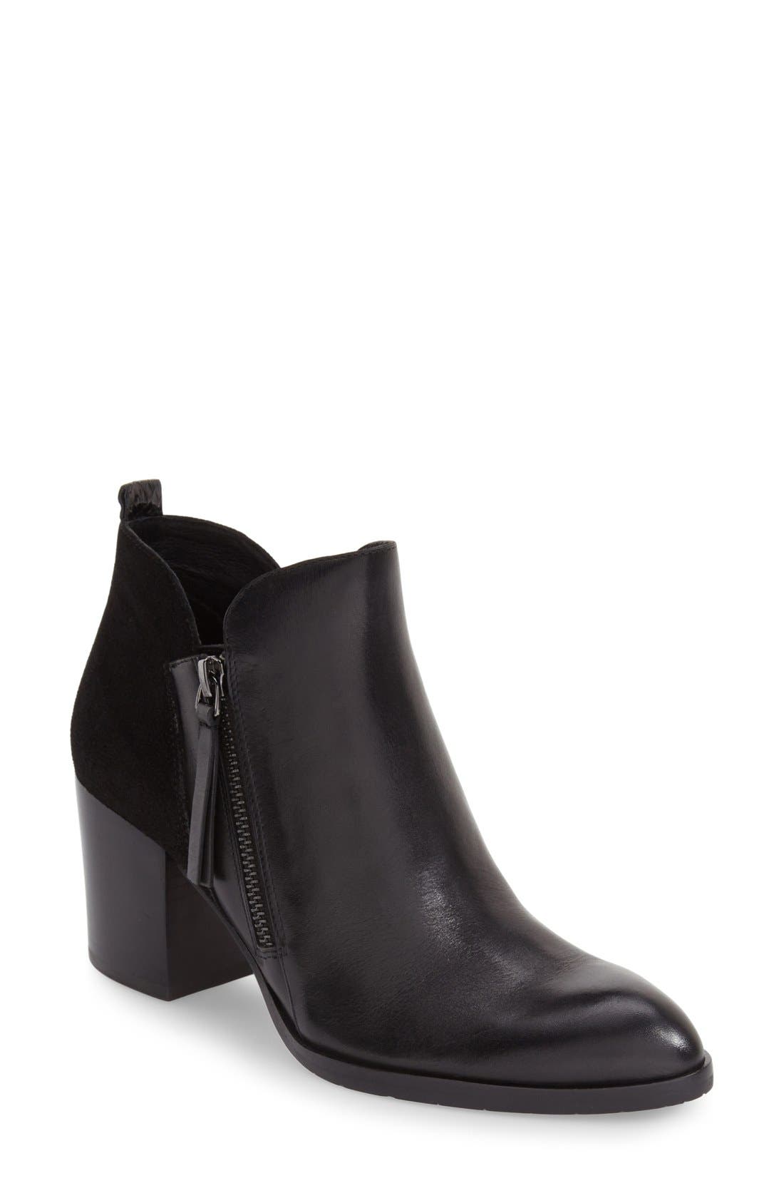Donald J Pliner 'Edyn' Block Heel Bootie, Main, color, BLACK LEATHER/BLACK SUEDE