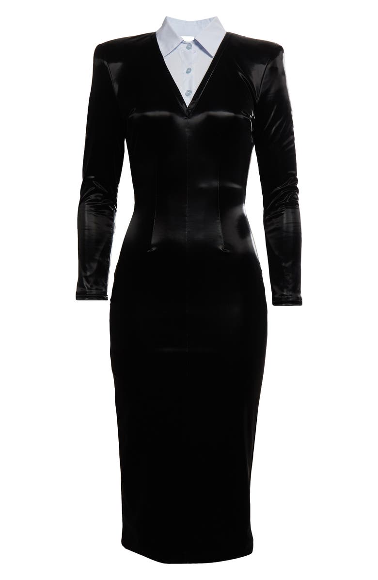 LaQuan Smith Long Sleeve Faux Leather & Poplin Dress, Alternate, color,