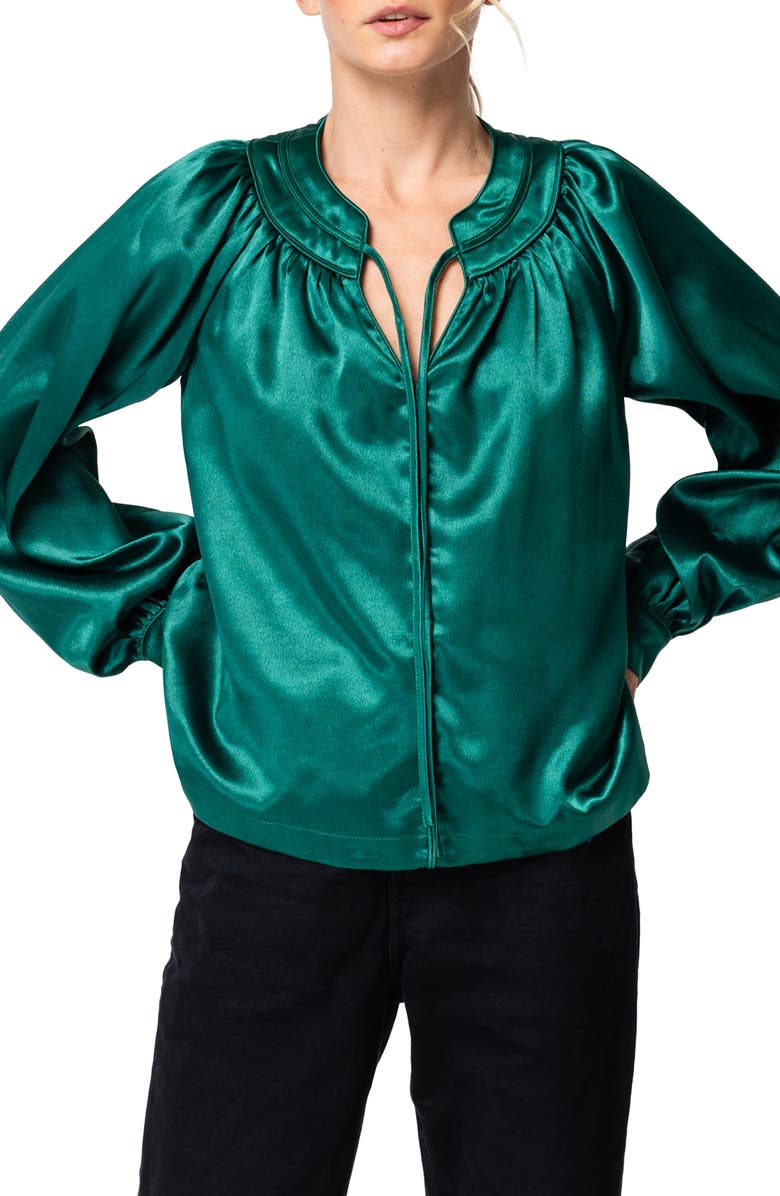 CIEBON Sona Satin Blouse, Alternate, color, Green