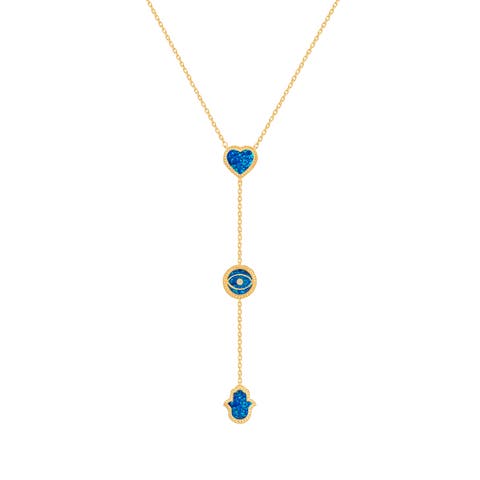 Spirit's Zen Lab Blue Opal Multi Symbol Gold Necklace
