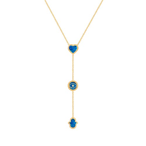 Karma And Luck Spirit's Zen Lab Blue Opal Multi Symbol Gold Necklace In Gold