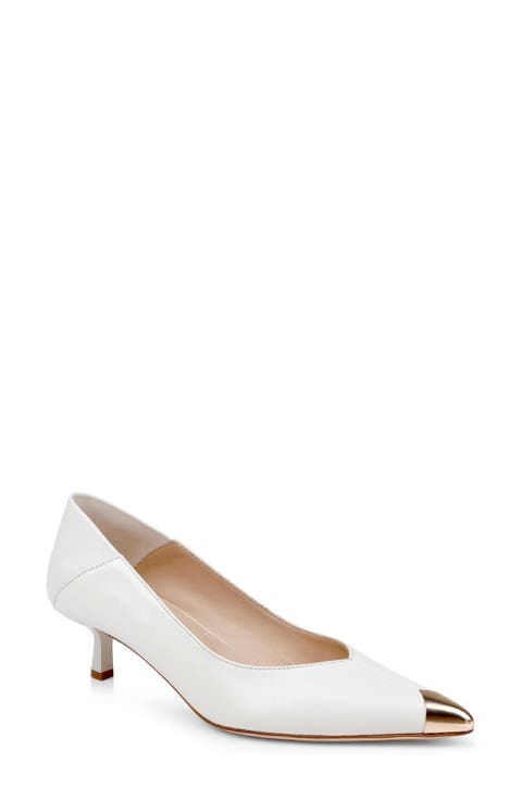 Garlan Pointed Cap Toe Kitten Heel Pump (Women)