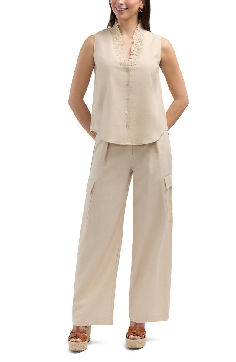 Ellen Tracy Ruffle Sleeveless Button-Up Shirt, Alternate, color,