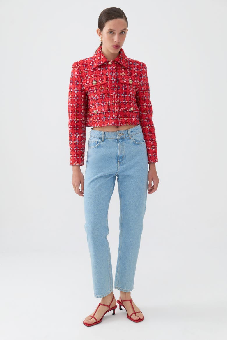 Padded Shoulder Tweed Jacket, Alternate, color, Red