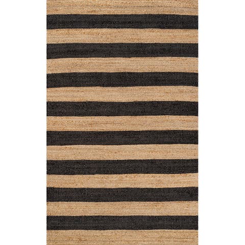 Jayden Rustic Farmhouse Woven Jute Stripe Area Rug