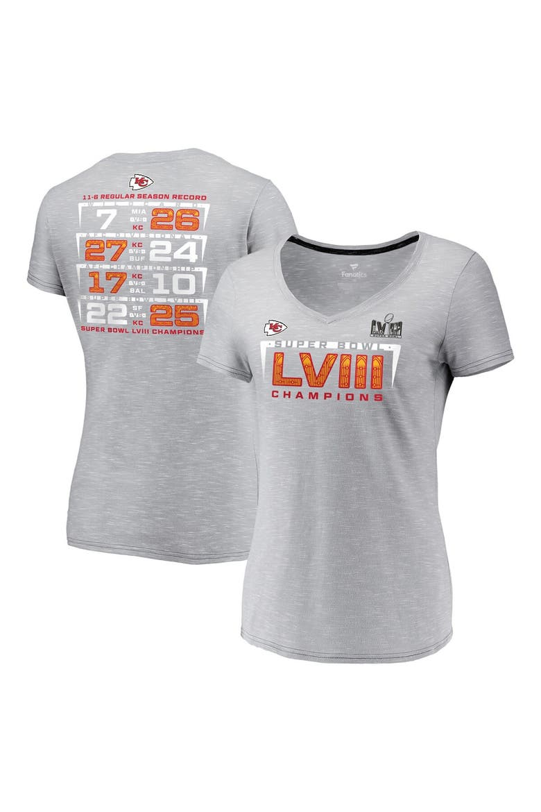 Women's Fanatics Branded  Gray Kansas City Chiefs Super Bowl LVIII Champions Counting Points V-Neck T-Shirt, Alternate, color, Gray