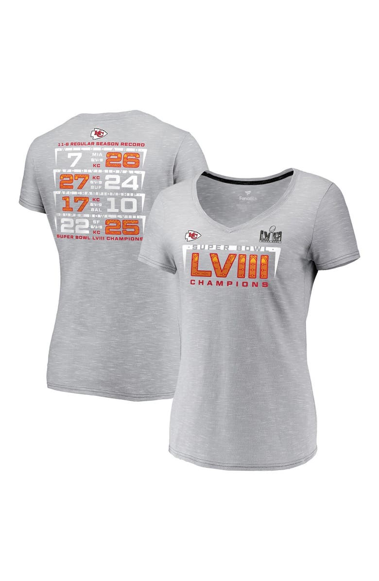FANATICS Women's Fanatics Branded Gray Kansas City Chiefs Super Bowl LVIII Champions Counting Points V-Neck T-Shirt, Alternate, color,