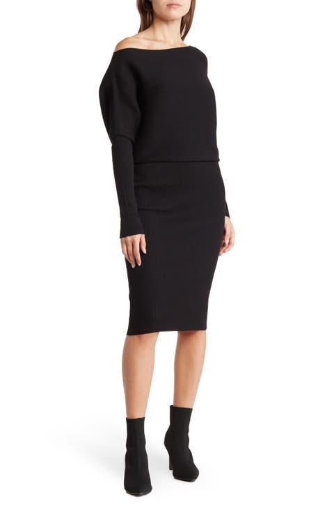 Blair Ottoman Off-the-Shoulder Long Sleeve Sweater Dress
