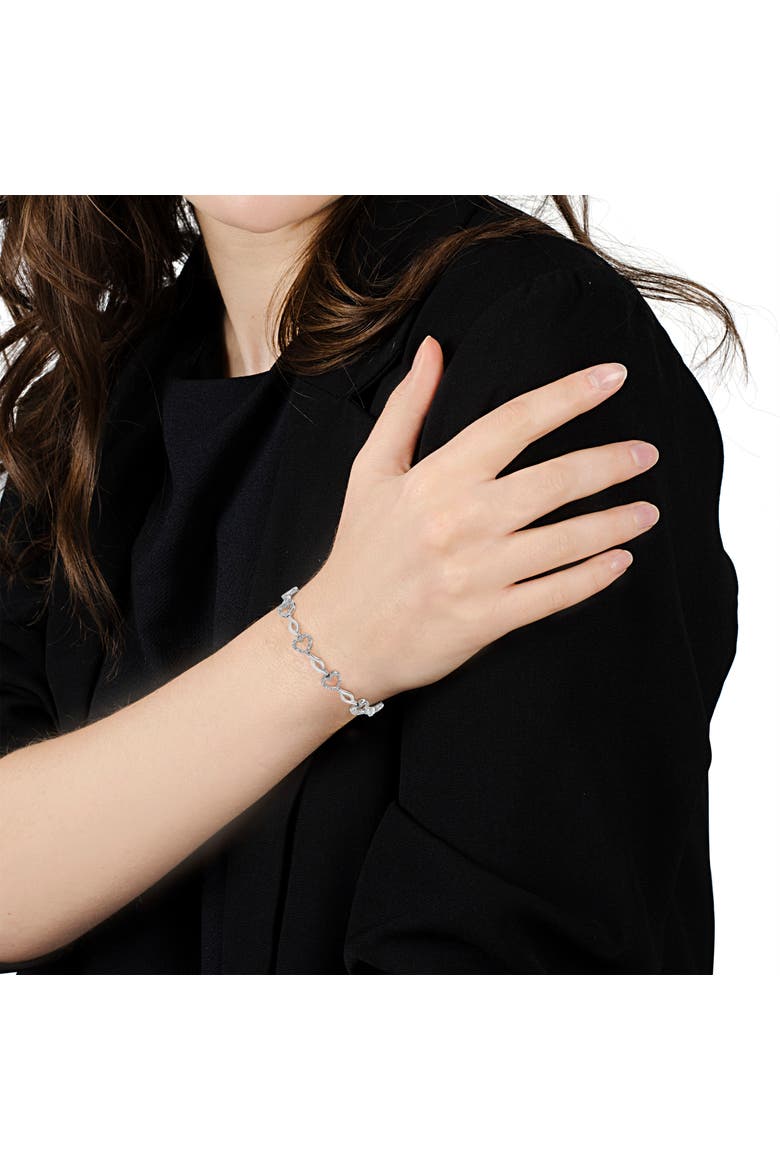 Silver 1/4 Cttw Round-Cut Diamond Alternating Heart and Leaf Link Bracelet, Alternate, color, White