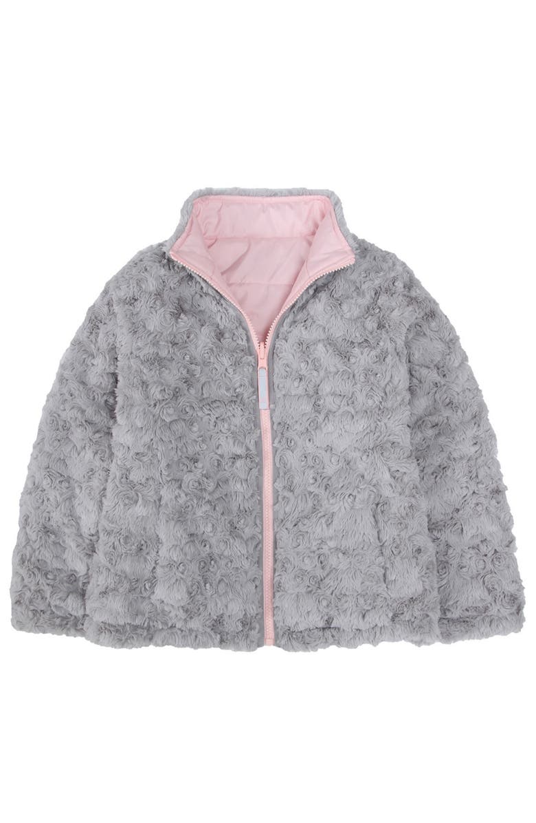 Rokka&Rolla Kids' Reversible Fleece Puffer Jacket, Alternate, color, Frost Gray/ Chalk Pink