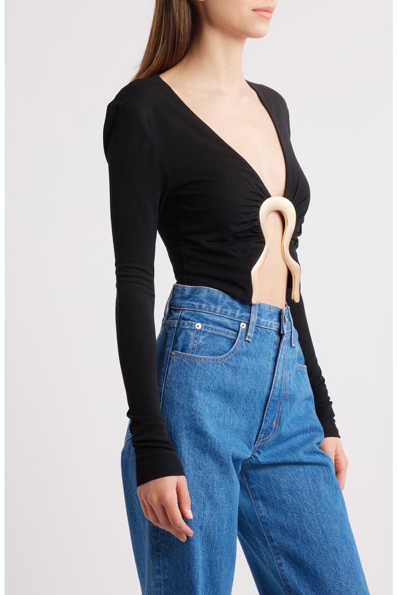 Laia Embellished Cutout Crop Top, Alternate, color, BLACK