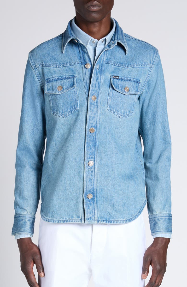 TOM FORD Washed Denim Overshirt, Alternate, color, Blue