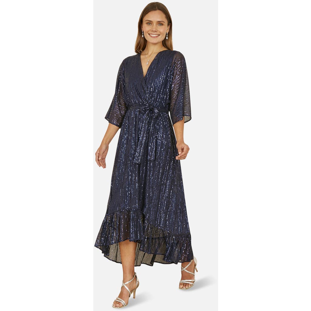 Yumi Sequin Kimono Midi Wrap Dress In Blue