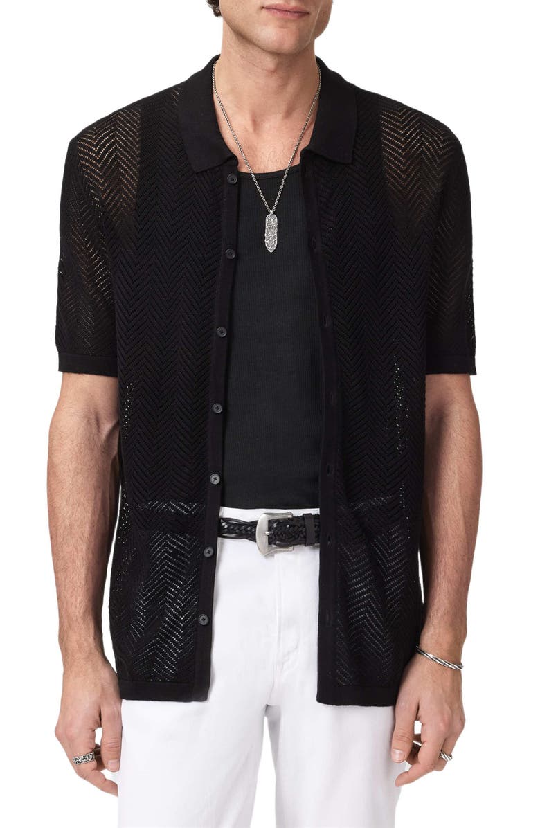John Varvatos Ginsberg Herringbone Cotton Blend Sweater, Alternate, color, Black