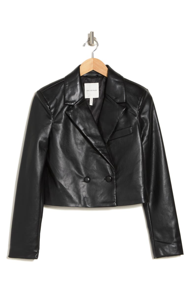 Avec Les Filles Faux Leather Double Breasted Crop Jacket, Alternate, color, 