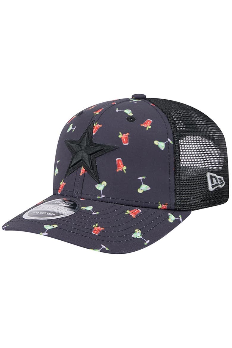 Men's New Era  Navy/Black Dallas Cowboys Adventure Drinks Pattern 9SEVENTY Stretch-Snap Hat, Main, color, Navy