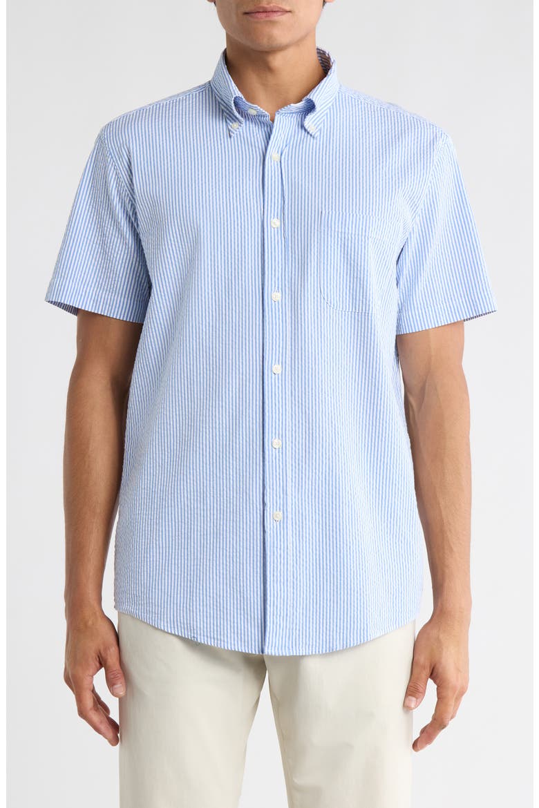 Regular Fit Short Sleeve Stretch Cotton Button-Down Shirt, Main, color, BLUE