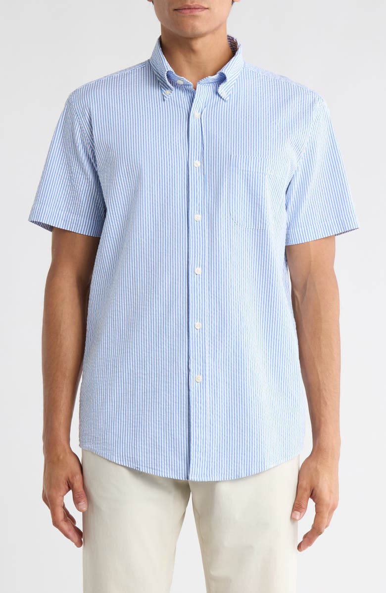 Brooks Brothers Regular Fit Short Sleeve Stretch Cotton Button-Down Shirt, Main, color, Blue