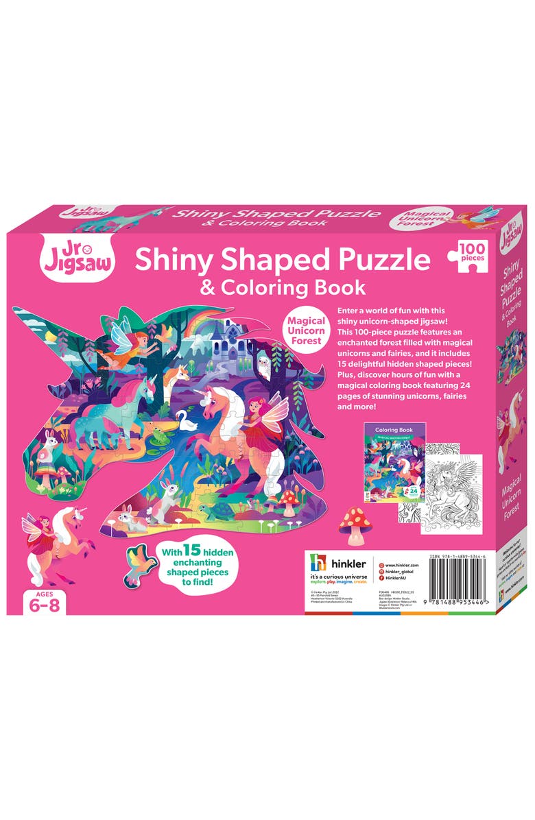 Jr. Jigsaw 100Piece Jigsaw Puzzle Magical Unicorn Forest Puzzle & Coloring Book, Alternate, color, 
