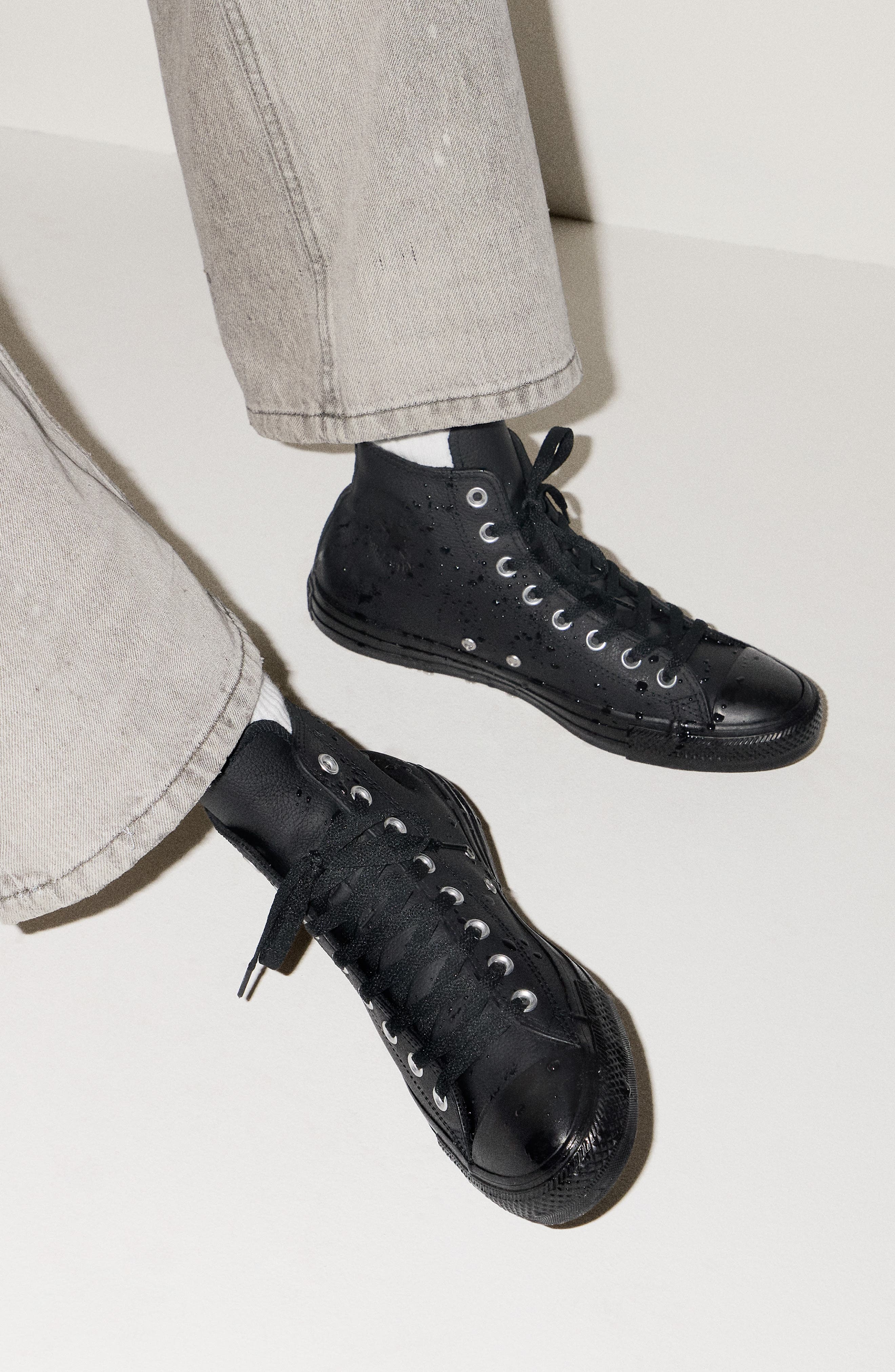 Converse Chuck Taylor<sup>®</sup> All Star<sup>®</sup> Water Repellent Leather High Top Sneaker, Alternate, color, Black/ Black/ Black