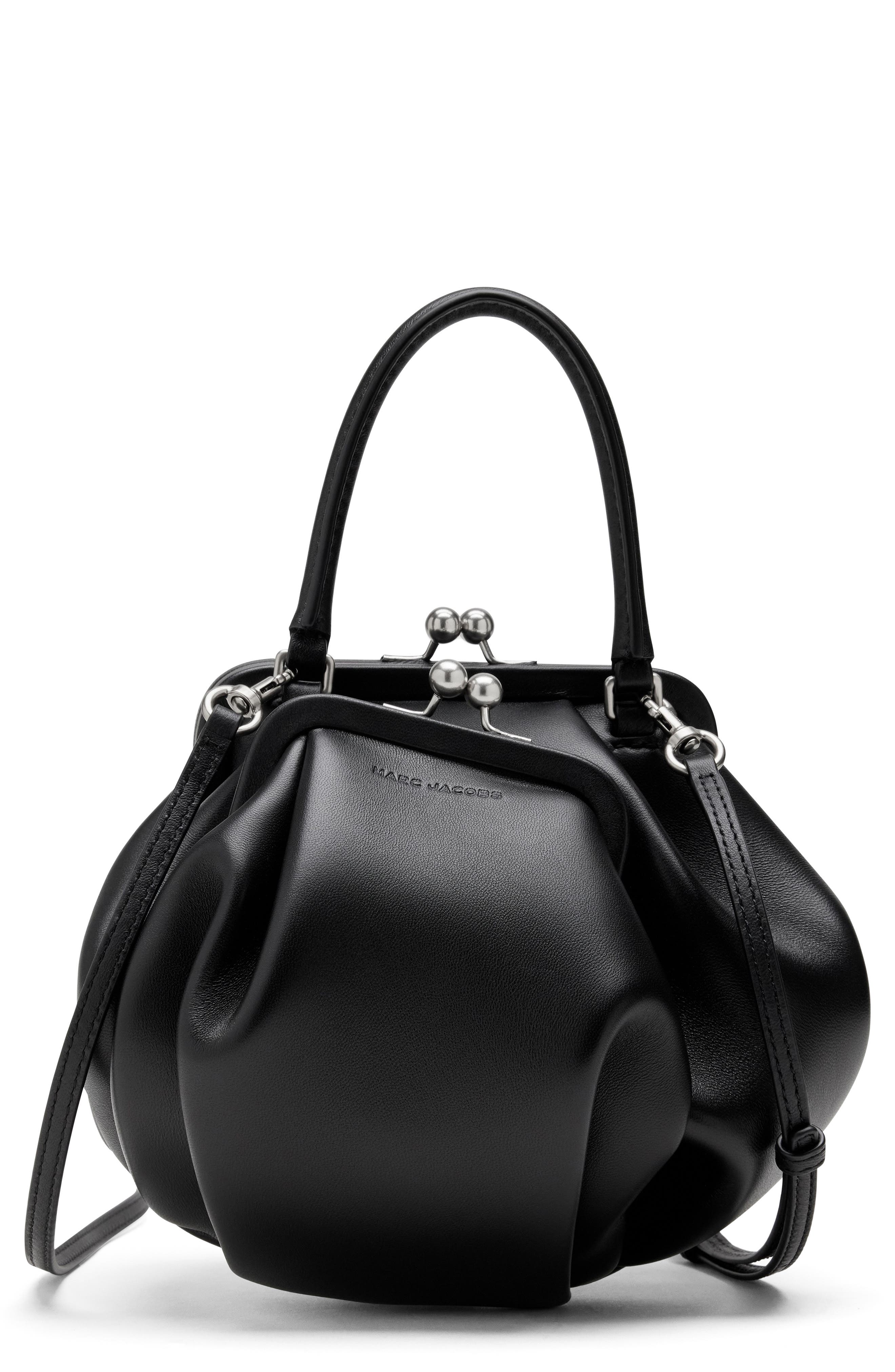 Wave Leather Kisslock Bag, Main, color, BLACK
