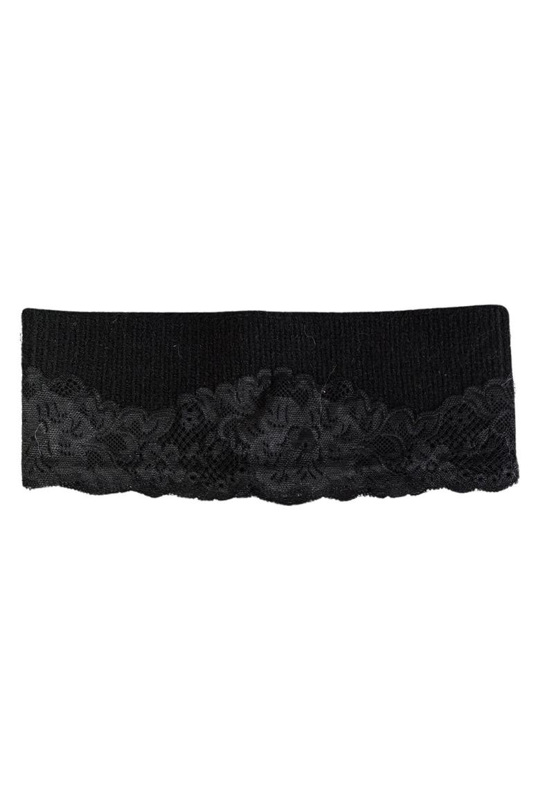 Lace Appliquéd Knit Headband, Main, color, BLACK