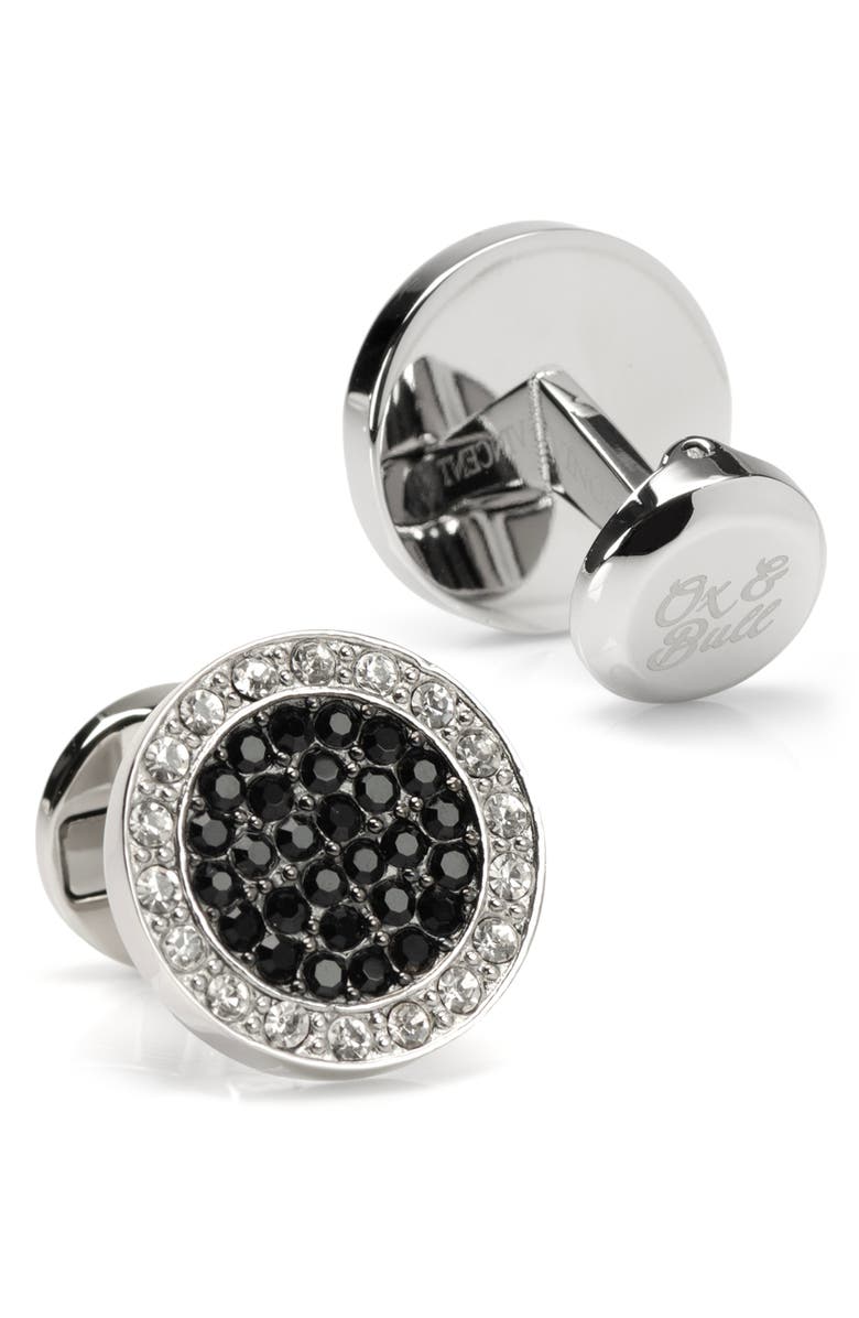 Cufflinks, Inc. Vincent De Paul White & Black Pave Crystals Cuff Links & Studs Set, Alternate, color, Silver/Black