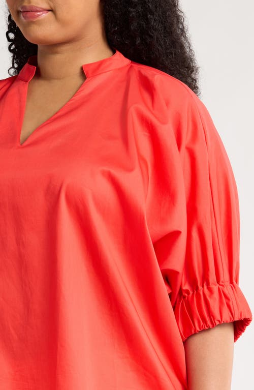 Harshman Medina Elbow Sleeve Cotton Top In Poppy Red