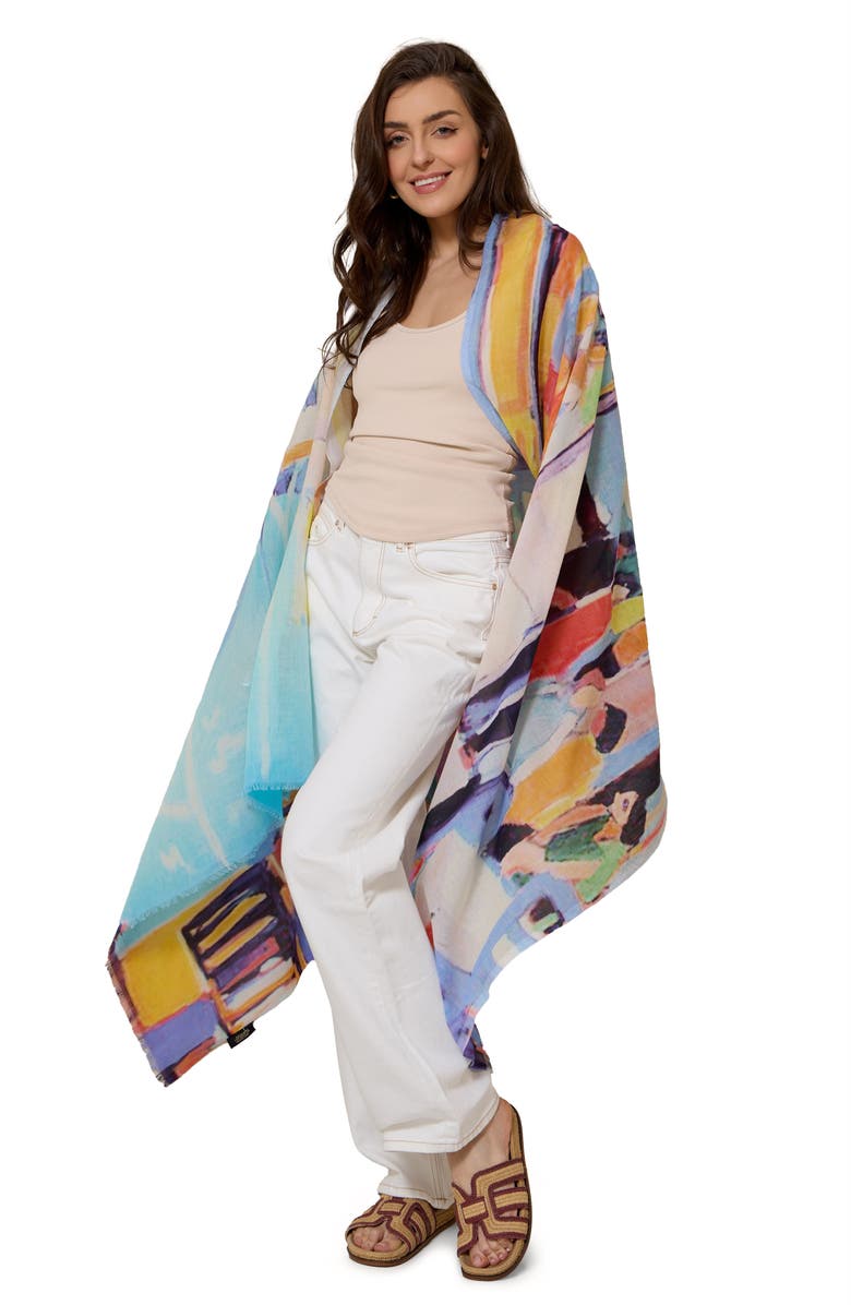 SAACHI Spring Print Scarf, Alternate, color, Light Turquoise Multi