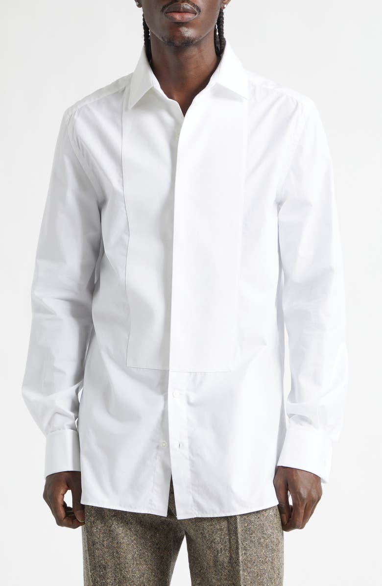 JW Anderson Pleated Front Tuxedo Shirt, Main, color, White