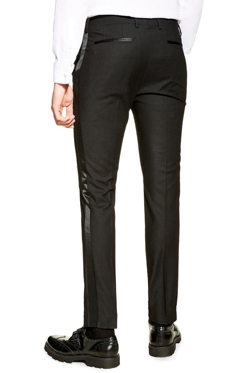 Topman Skinny Fit Tuxedo Trousers, Alternate, color, 